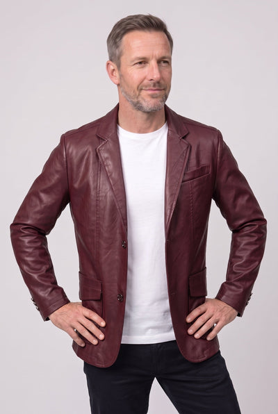 Men's Leather-Look Jacket | Notch Lapel Two Button - 5