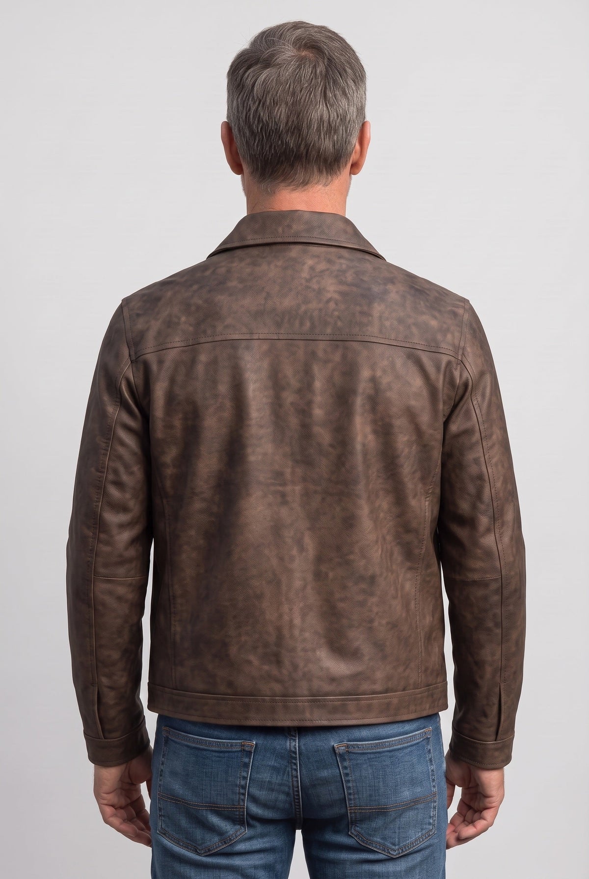 Men's Leather-Look Jacket | Shirt Collar Zip Front - 2
