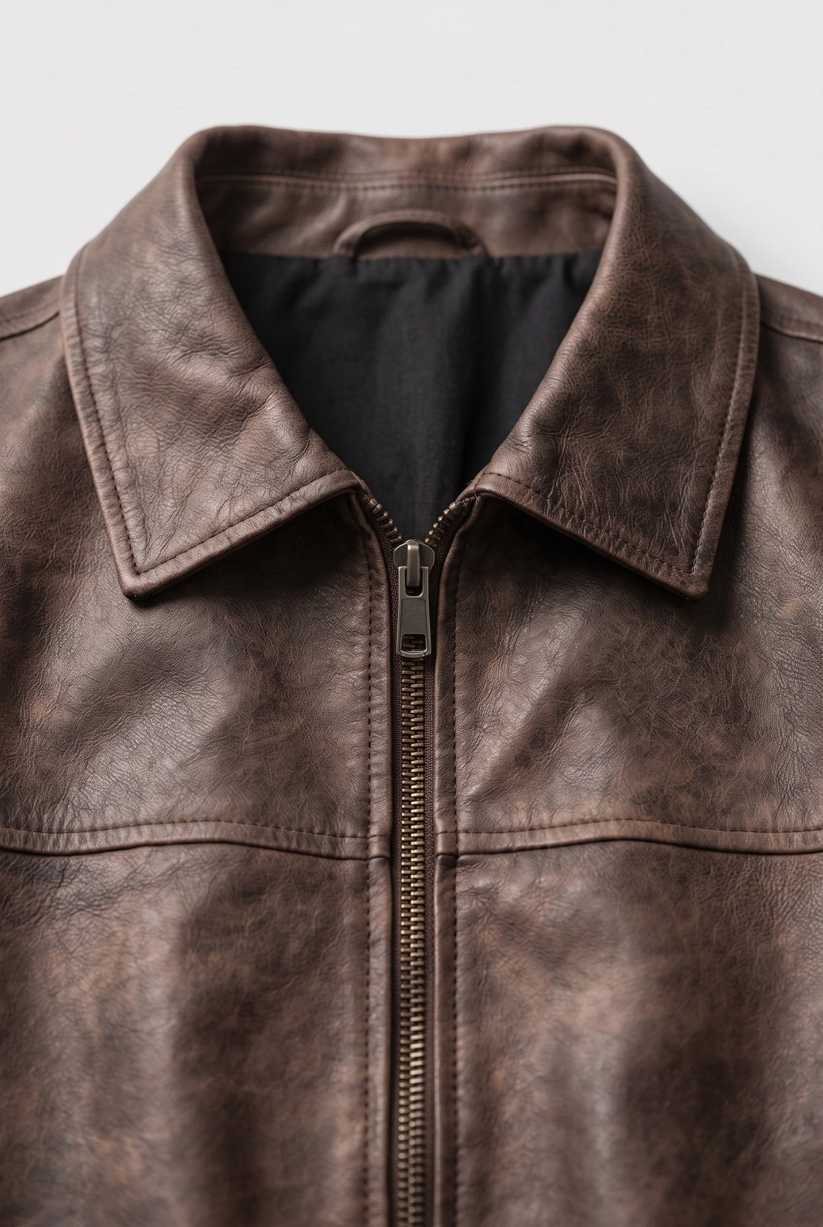 Men's Leather-Look Jacket | Shirt Collar Zip Front - 3