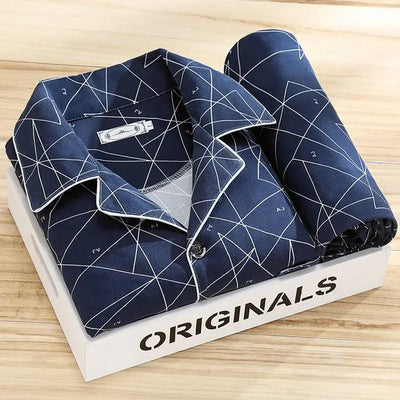 Men's Pajamas | Check Print Button Up Shirt & Pants Piped Set - 10