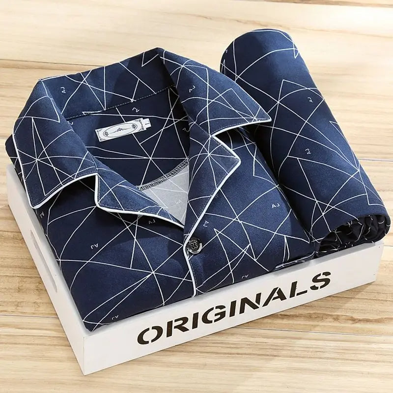 Men's Pajamas | Check Print Button Up Shirt & Pants Piped Set - 10