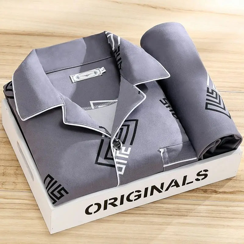 Men's Pajamas | Check Print Button Up Shirt & Pants Piped Set - 12