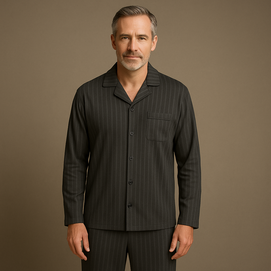 Men's Pajamas | Check Print Button Up Shirt & Pants Piped Set - 2