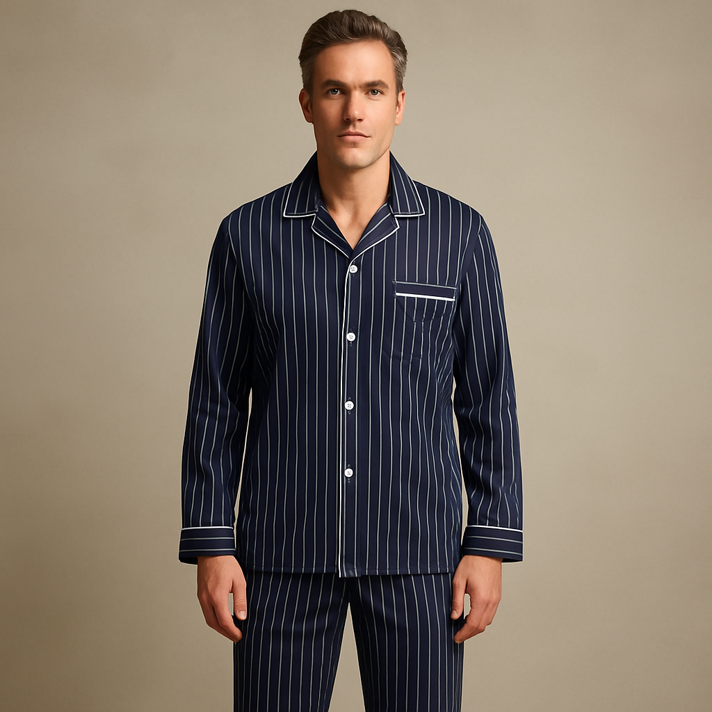 Men's Pajamas | Check Print Button Up Shirt & Pants Piped Set - 4