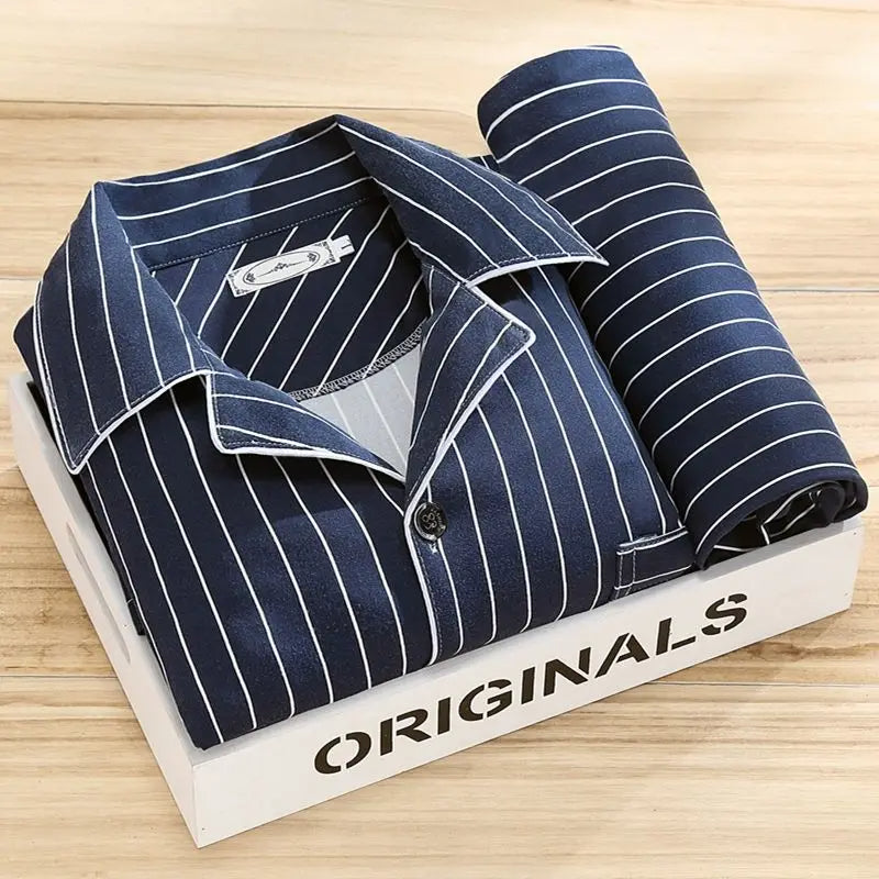 Men's Pajamas | Check Print Button Up Shirt & Pants Piped Set - 5