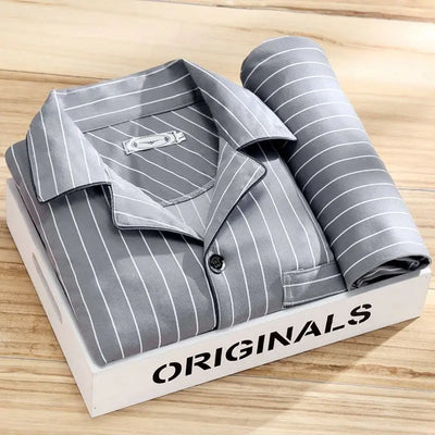 Men's Pajamas | Check Print Button Up Shirt & Pants Piped Set - 9