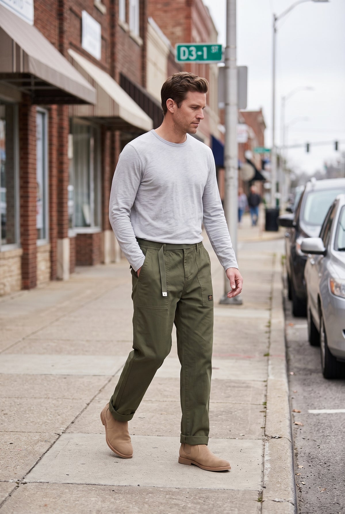 Men's Pants | Straight Leg Patch Pockets - Army Green lifestyle