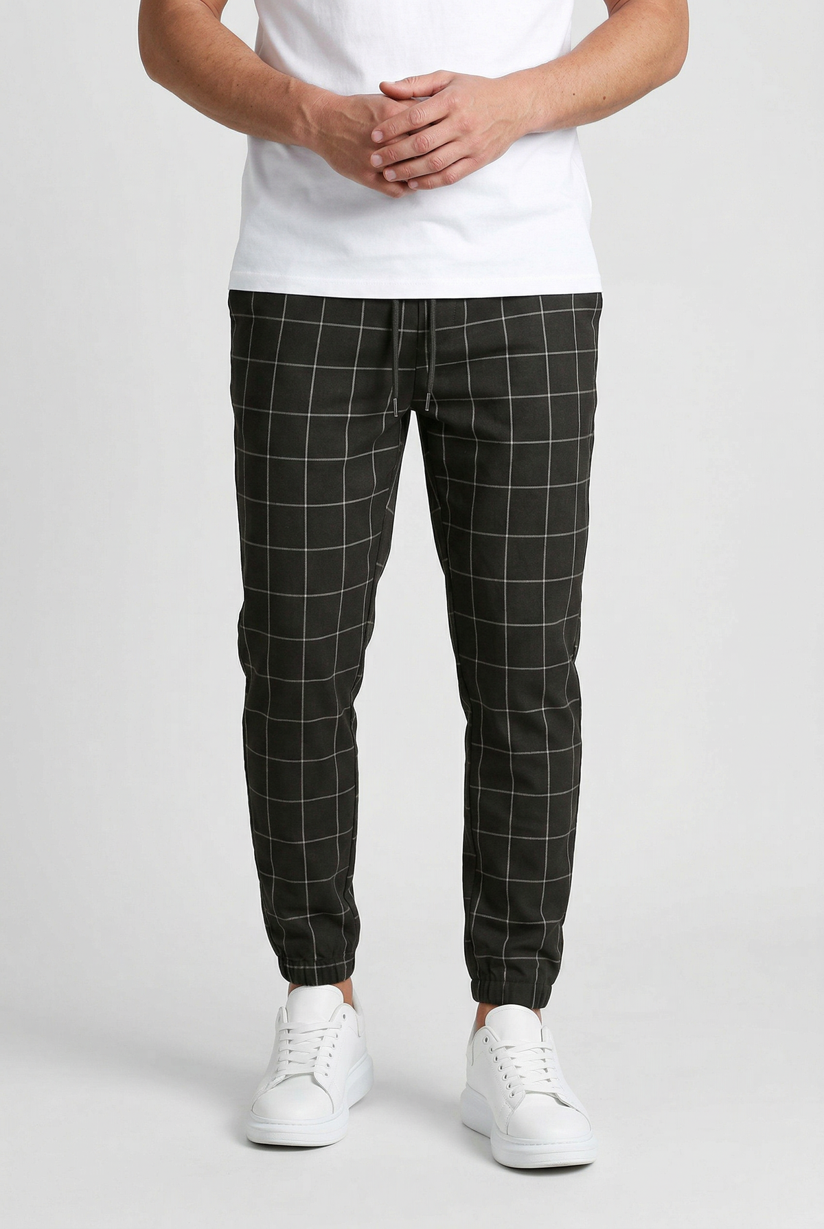 Men's Pants | Windowpane Check Elastic Cuffs - 1