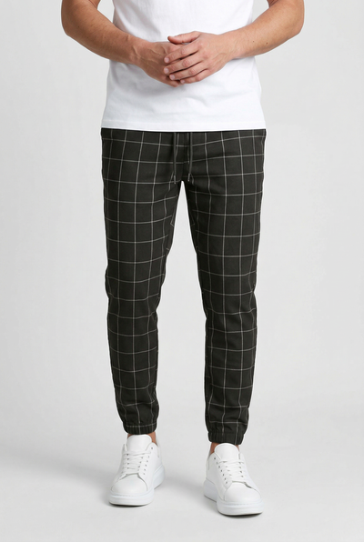 Men's Pants | Windowpane Check Elastic Cuffs - 1