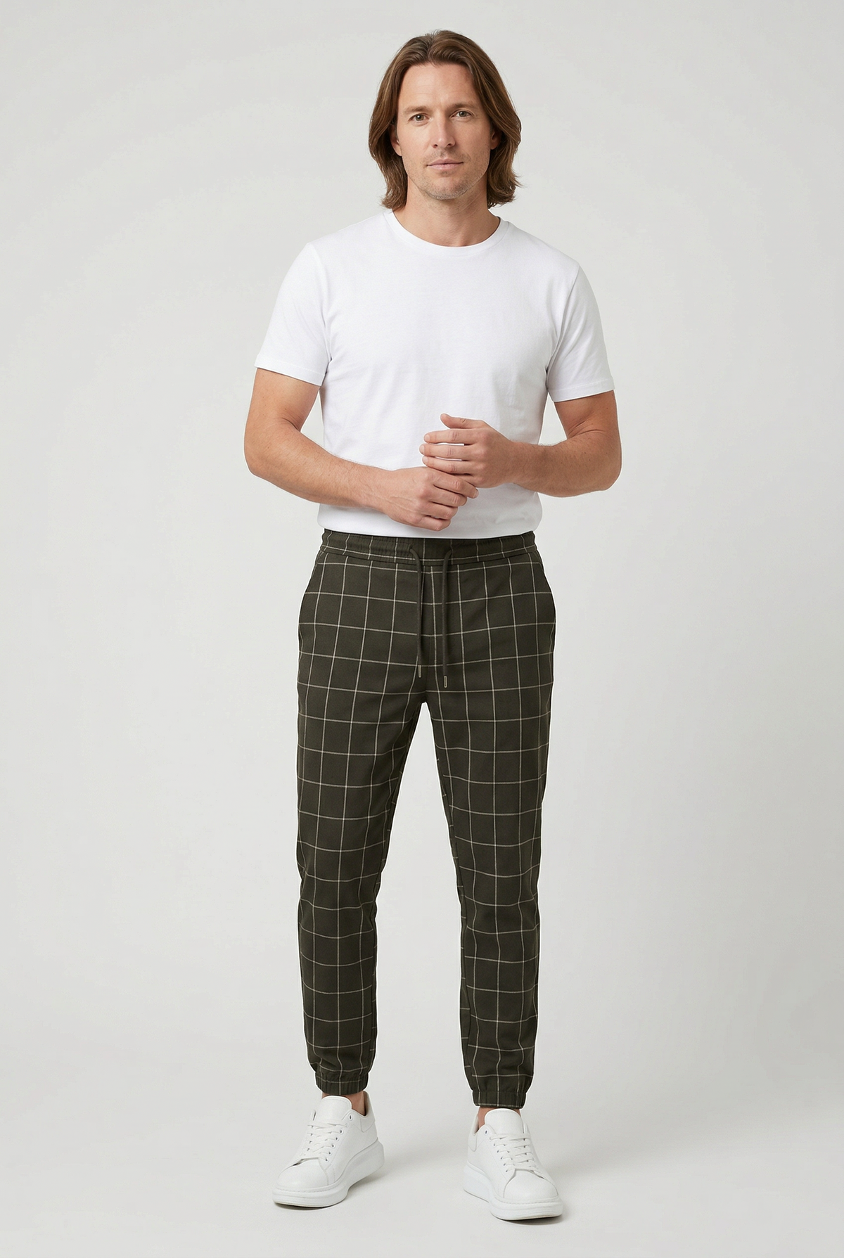 Men's Pants | Windowpane Check Elastic Cuffs - 2