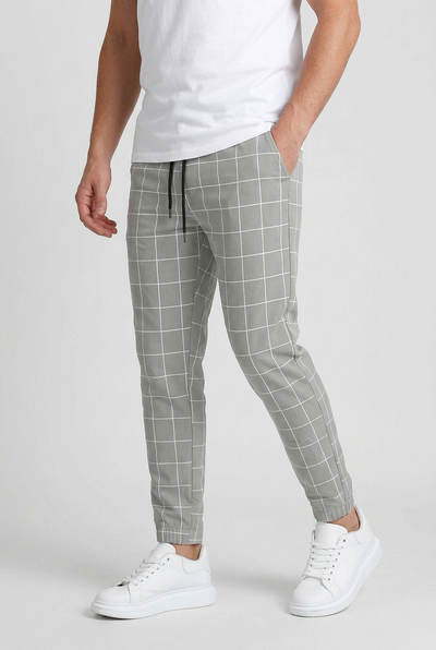 Men's Pants | Windowpane Check Elastic Cuffs - 5