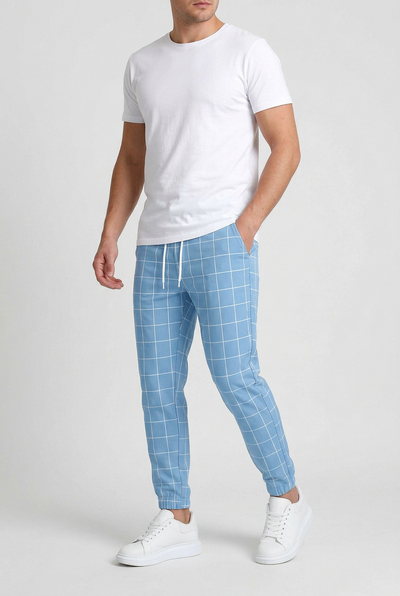 Men's Pants | Windowpane Check Elastic Cuffs - 7