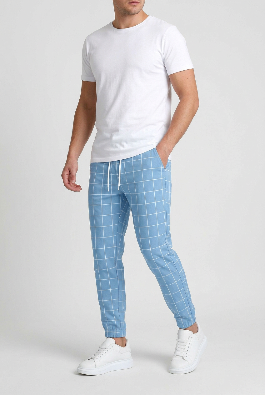 Men's Pants | Windowpane Check Elastic Cuffs - 7