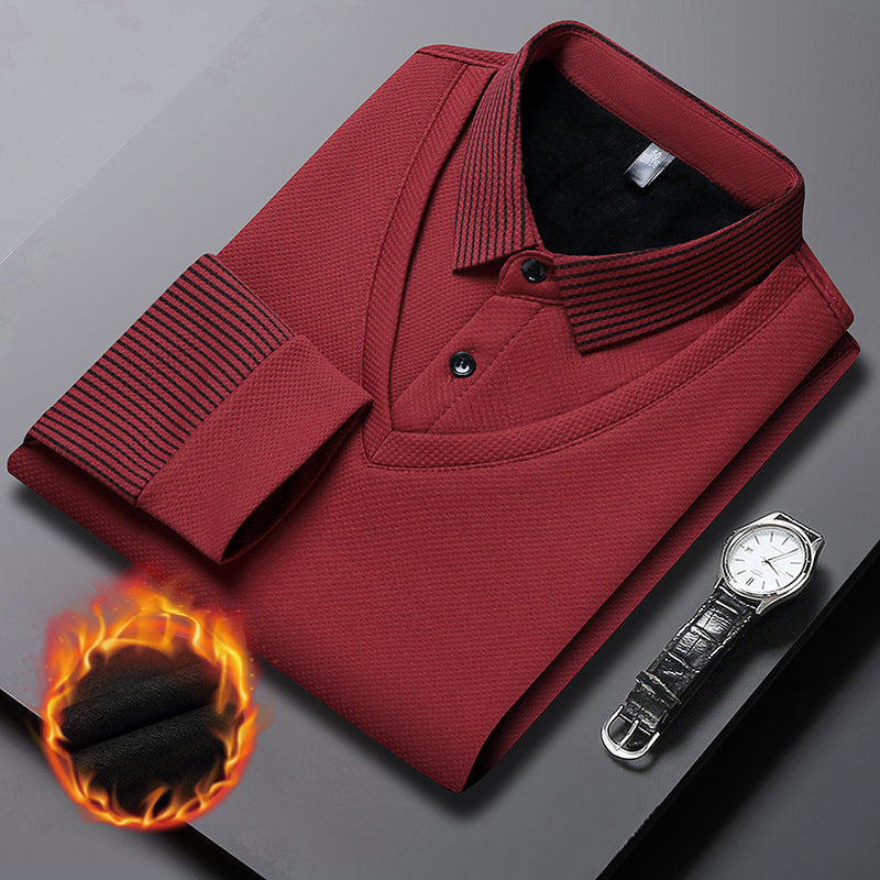Men's Polo Sweater | Layered Look Shirt Collar Ribbed Sleeve Knit - 11