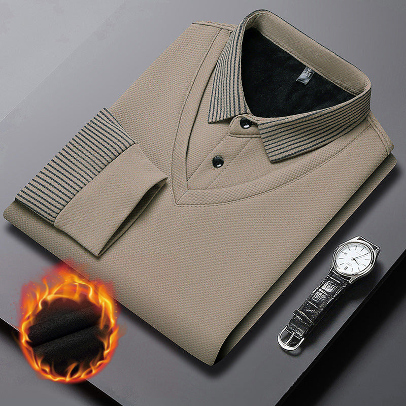 Men's Polo Sweater | Layered Look Shirt Collar Ribbed Sleeve Knit - 9