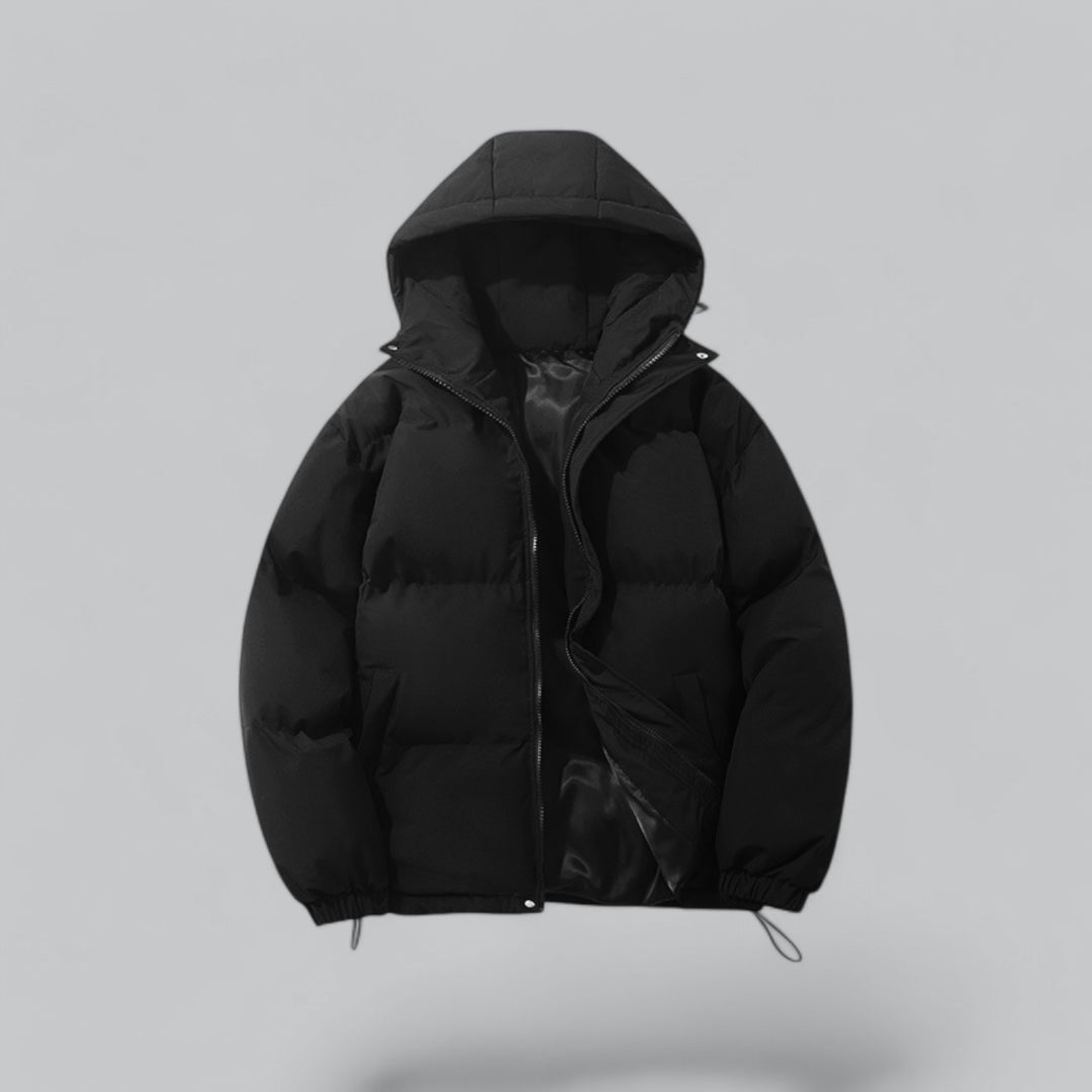 Men's Puffer Jacket | Hooded Oversized Quilted Drawstring Hem - 1