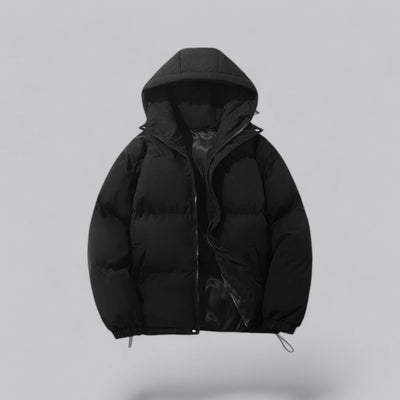 Men's Puffer Jacket | Hooded Oversized Quilted Drawstring Hem - 1