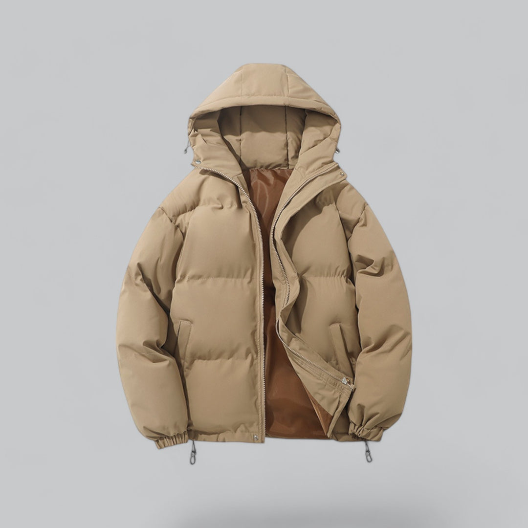 Men's Puffer Jacket | Hooded Oversized Quilted Drawstring Hem - 3