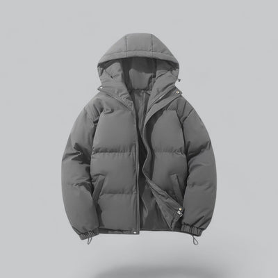 Men's Puffer Jacket | Hooded Oversized Quilted Drawstring Hem - 4