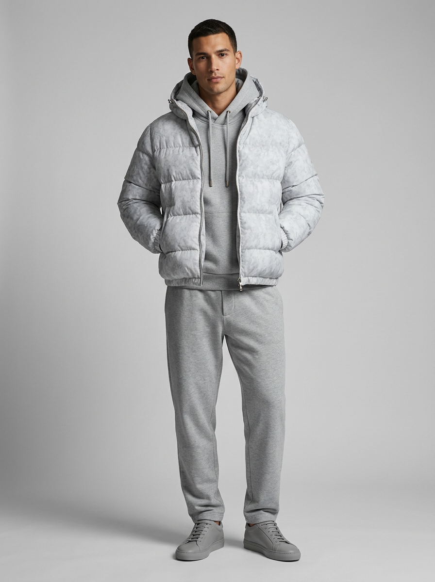 Men's Puffer Jacket | Hooded Zip-Up Quilted Padded Winter - 1