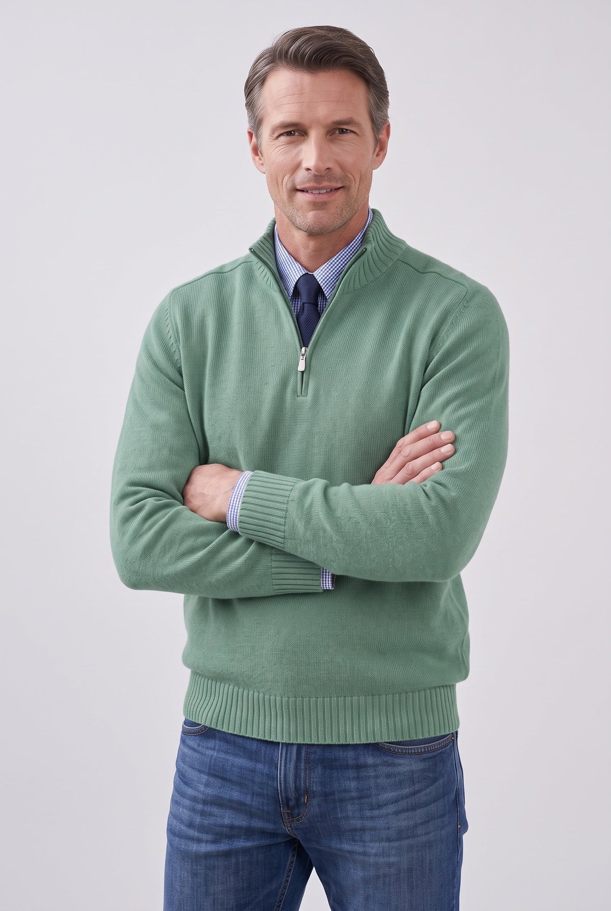 Men's Quarter Zip Sweater | Fine Knit Stand Collar - 12