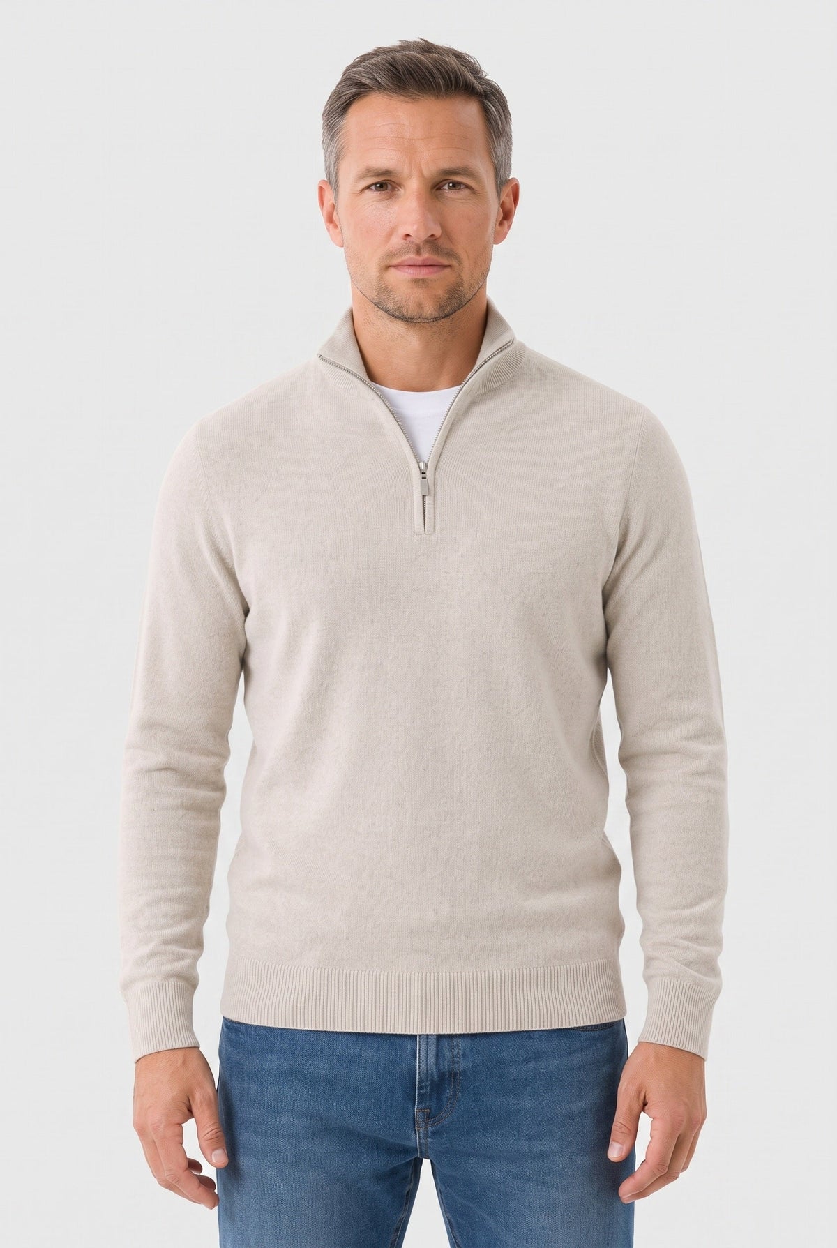 Men's Quarter Zip Sweater | Funnel Neck Marled Knit - 1