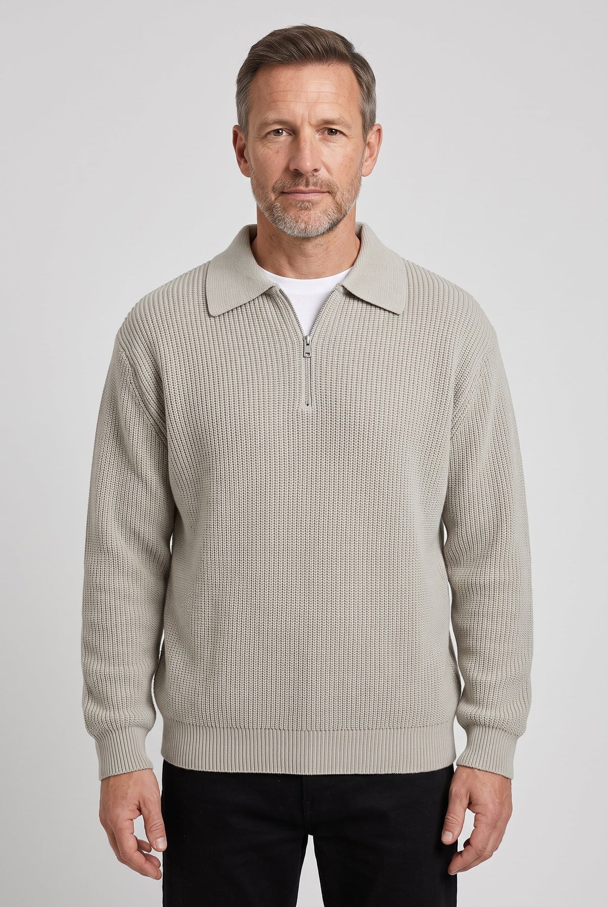 Men's Quarter Zip Sweater | Ribbed Knit Polo Collar - 1