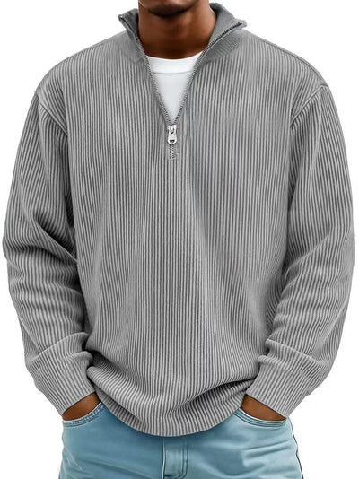 Men's Quarter Zip Sweater | Ribbed Knit Stand Collar Pullover - 10