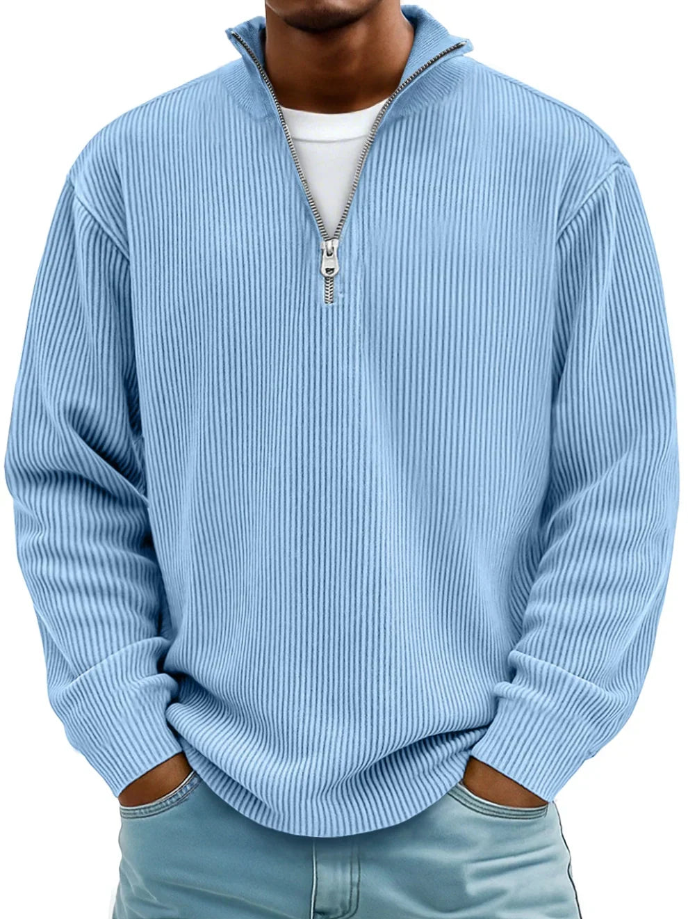 Men's Quarter Zip Sweater | Ribbed Knit Stand Collar Pullover - 2