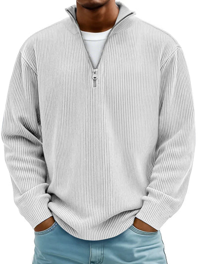 Men's Quarter Zip Sweater | Ribbed Knit Stand Collar Pullover - 5