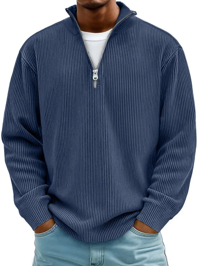 Men's Quarter Zip Sweater | Ribbed Knit Stand Collar Pullover - 6
