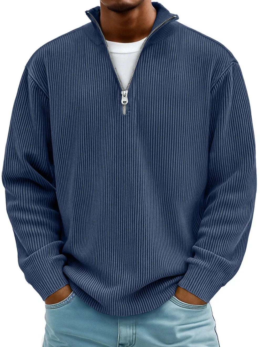 Men's Quarter Zip Sweater | Ribbed Knit Stand Collar Pullover - 6