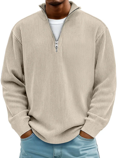 Men's Quarter Zip Sweater | Ribbed Knit Stand Collar Pullover - 7
