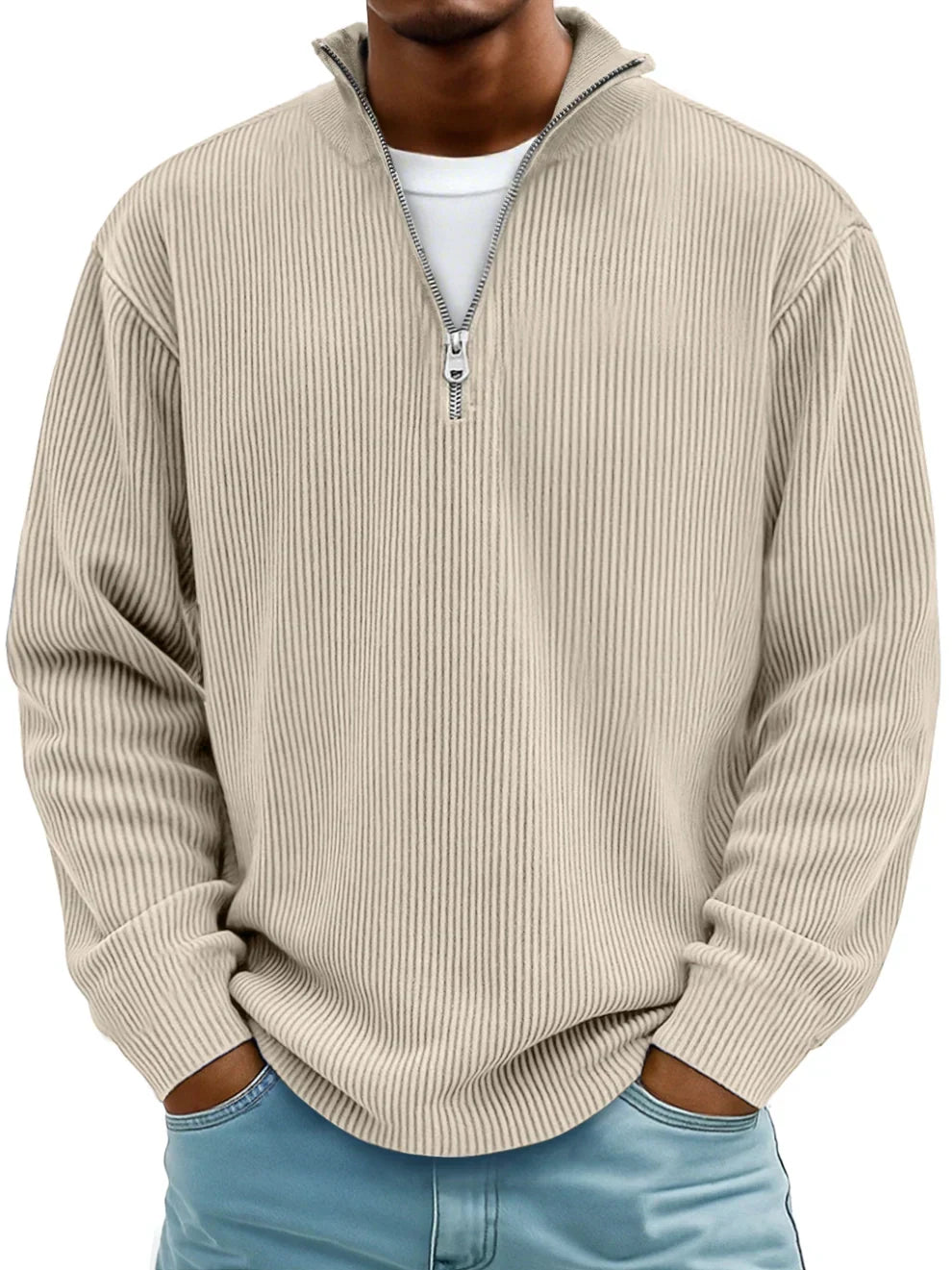 Men's Quarter Zip Sweater | Ribbed Knit Stand Collar Pullover - 7