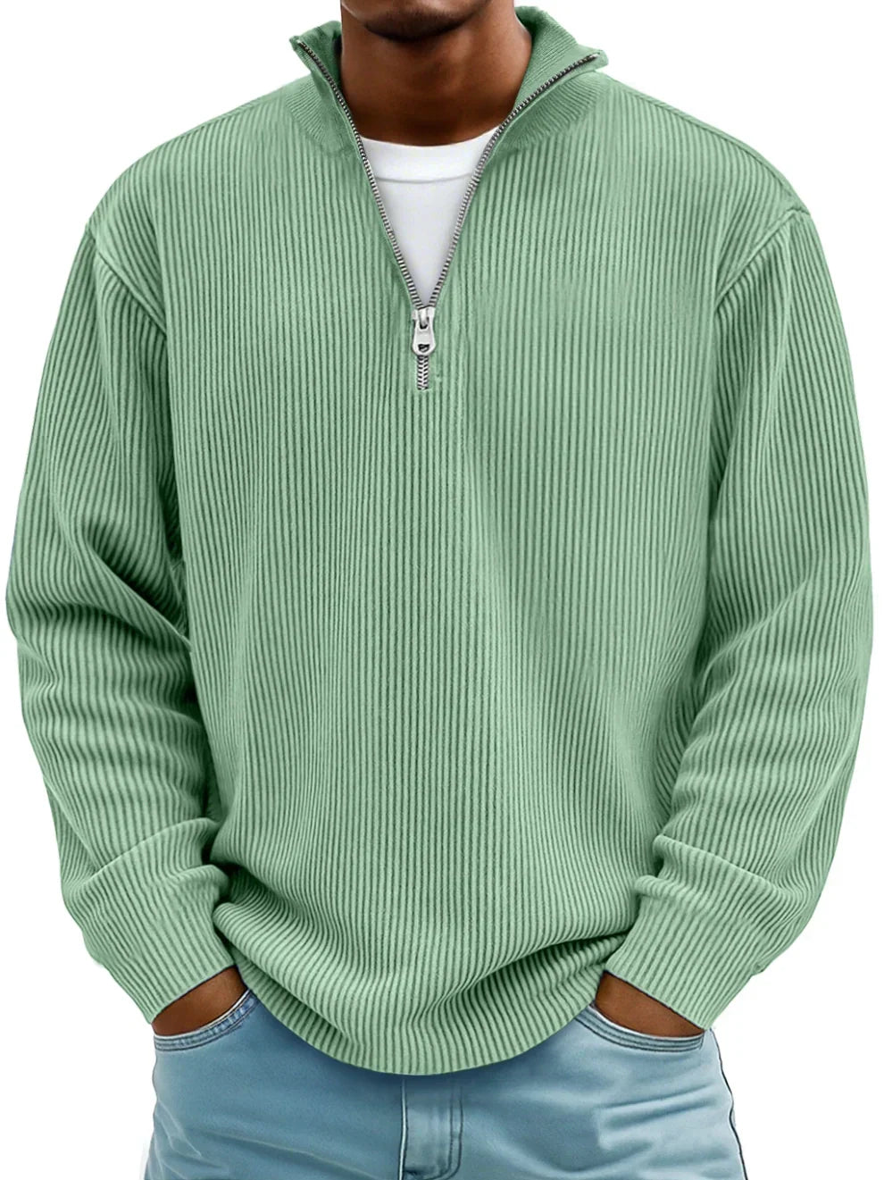 Men's Quarter Zip Sweater | Ribbed Knit Stand Collar Pullover - 8