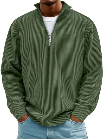 Men's Quarter Zip Sweater | Ribbed Knit Stand Collar Pullover - 9