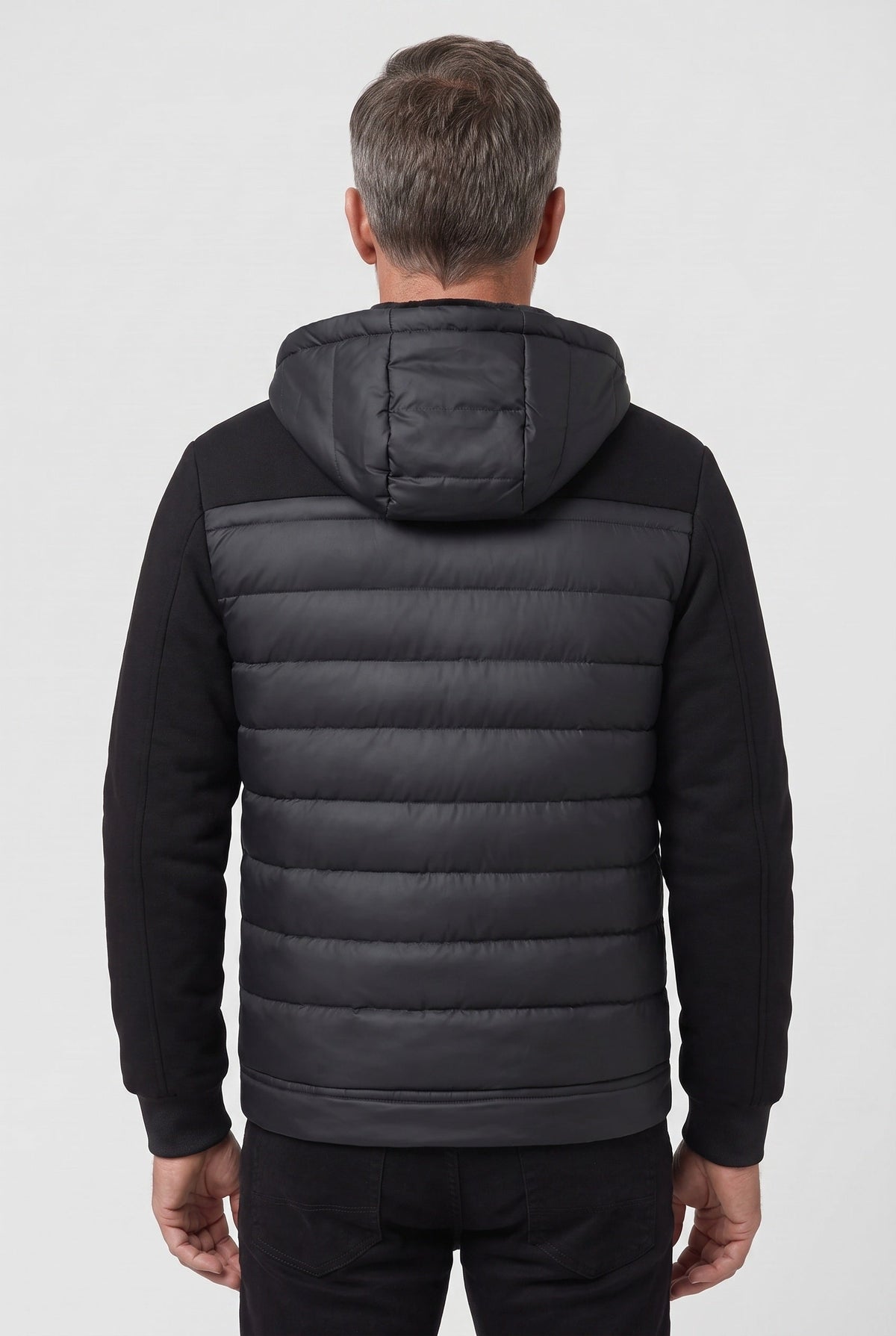 Men's Quilted Jacket | Knit Sleeves Detachable Hood - 2