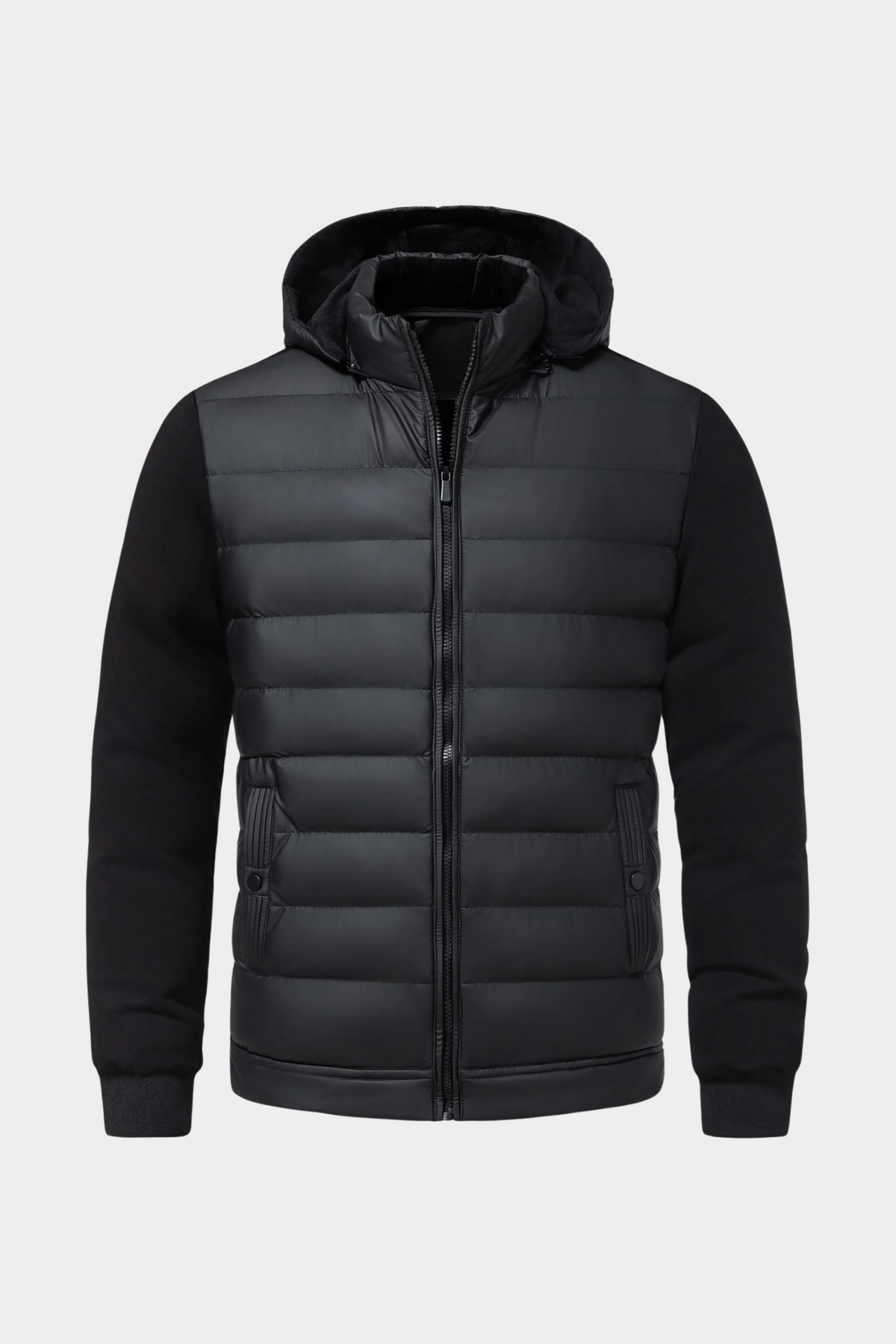 Men's Quilted Jacket | Knit Sleeves Detachable Hood - 5