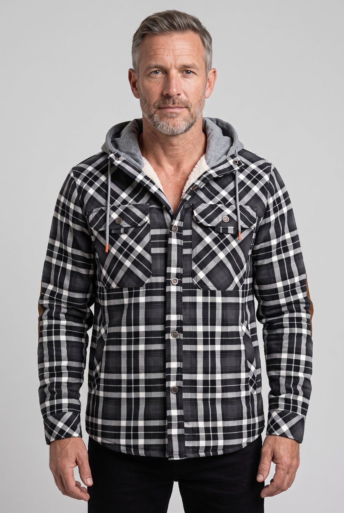 Men's Sherpa Jacket | Jersey Hood Elbow Patches - 1