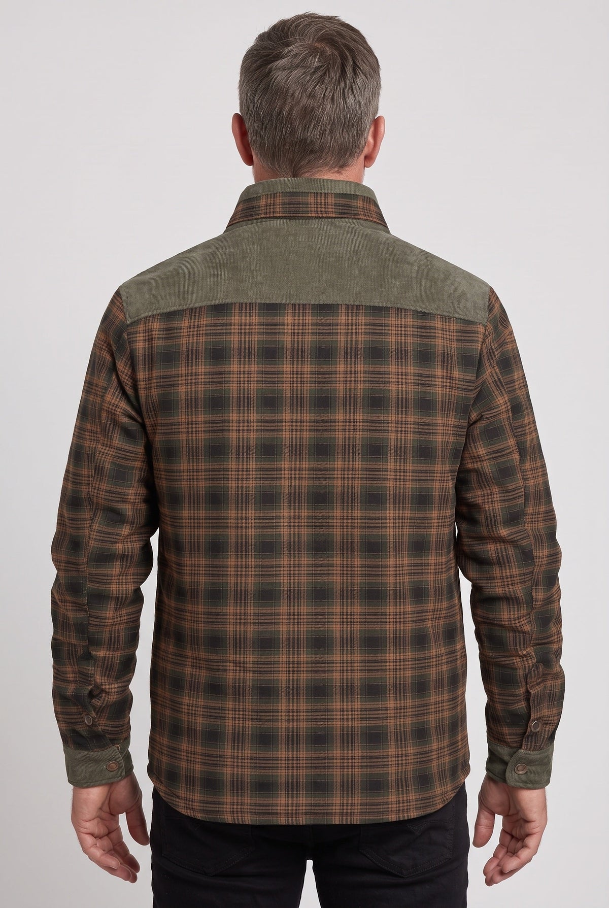 Men's Sherpa Jacket | Plaid with Corduroy Collar - 2