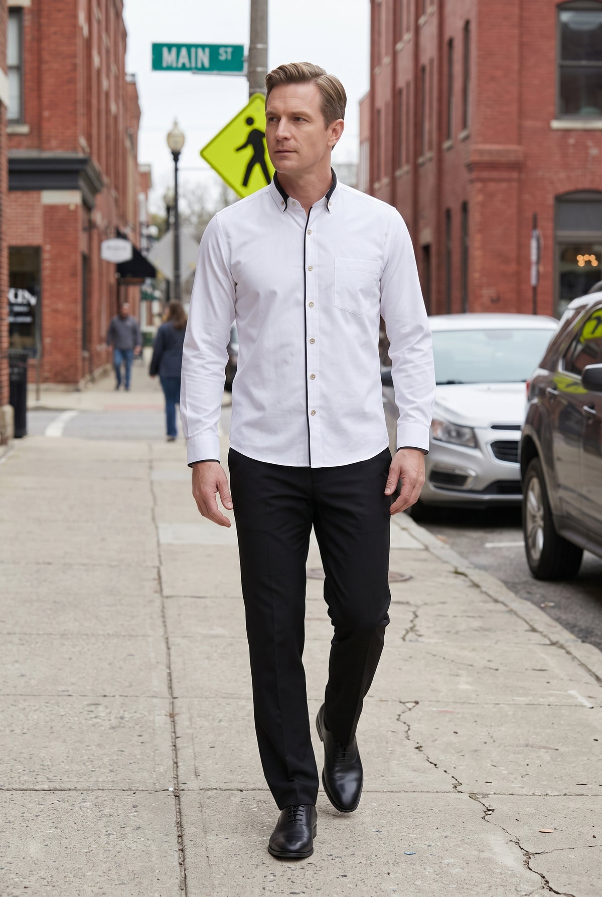 Men's Shirt | Button Down with Contrast Trim - White lifestyle