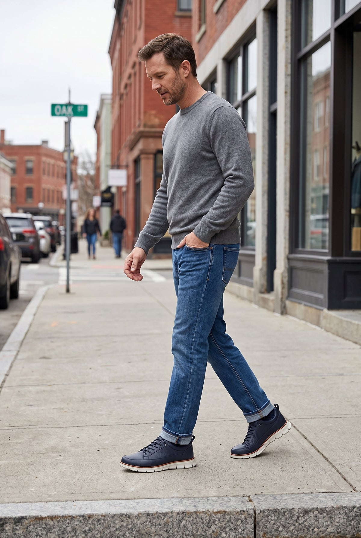 Men's Sneakers | Grooved Flex Sole with Heel Tab - Navy lifestyle
