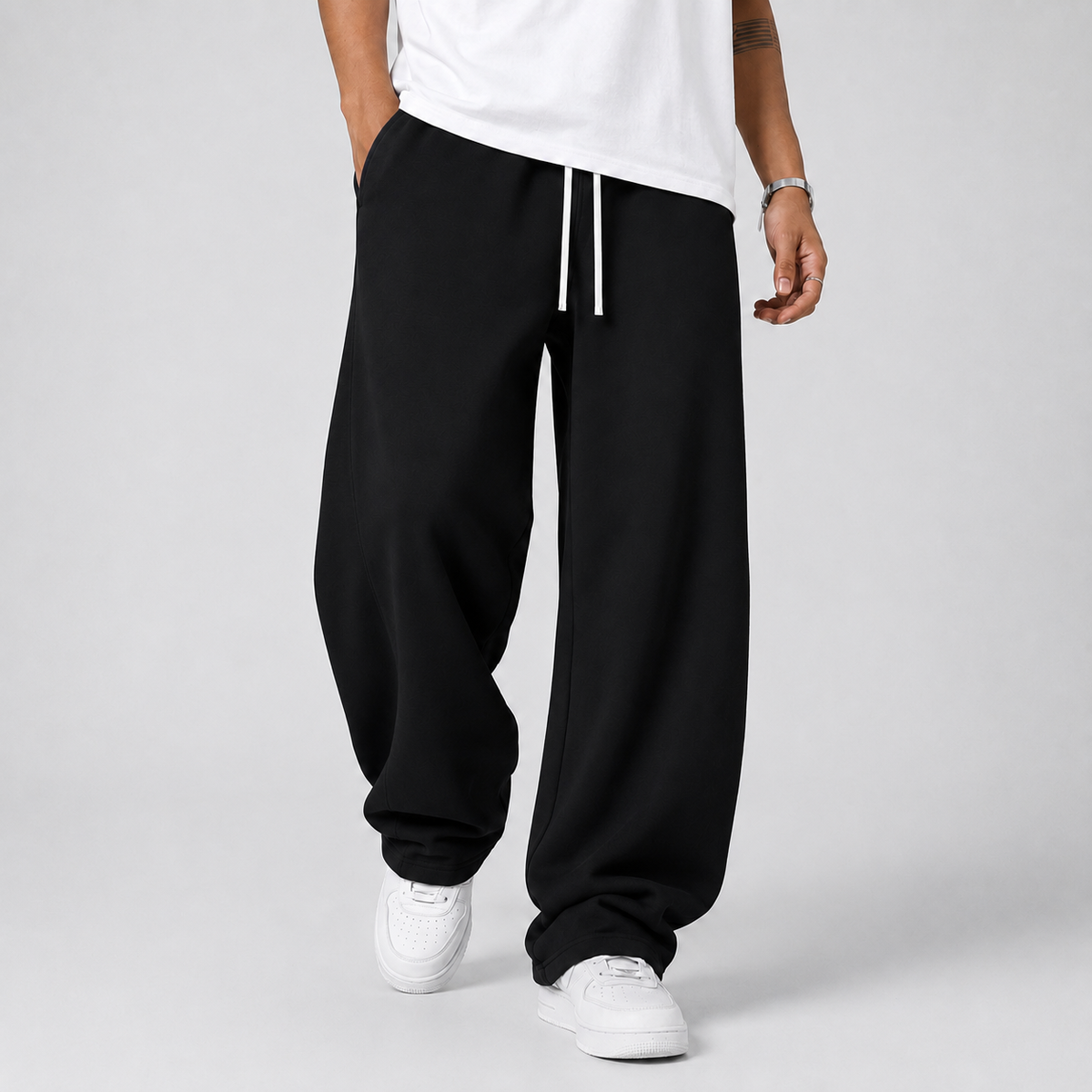 Men's Sweatpants | Baggy Wide Leg Drawstring Waist Side Pockets - 1