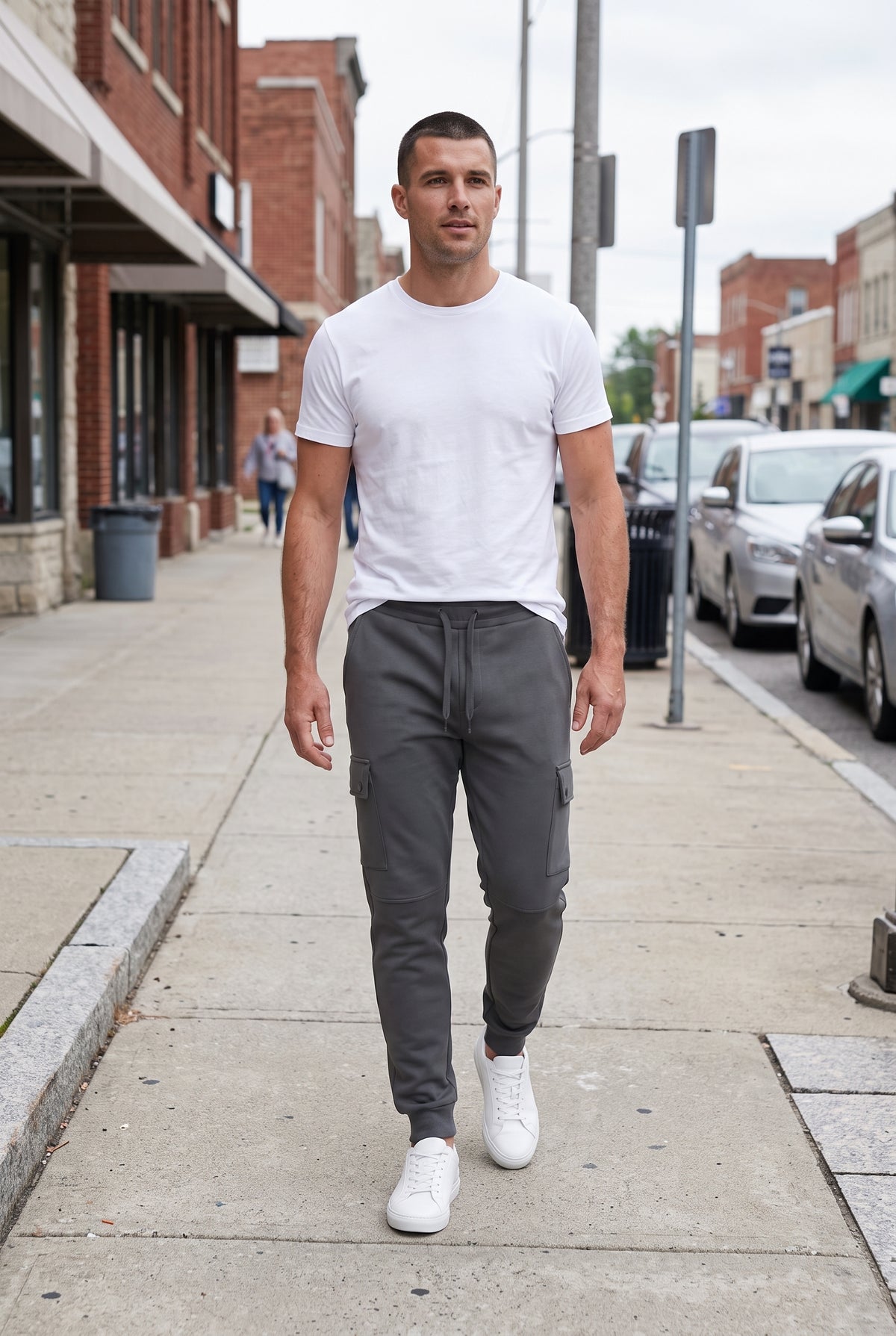 Men's Sweatpants | Cargo Pockets Ribbed Cuffs - Dark Gray lifestyle