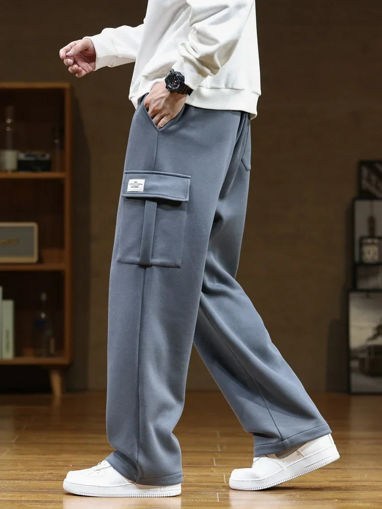 Men's Sweatpants | Wide Leg Cargo Pocket Drawstring Elastic Waist - 4