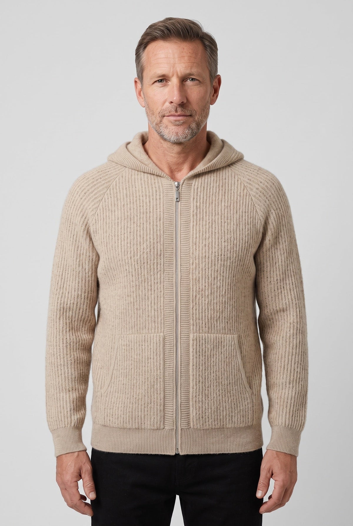 Men's Zip Up Hoodie | Full Zip Ribbed Knit - 1