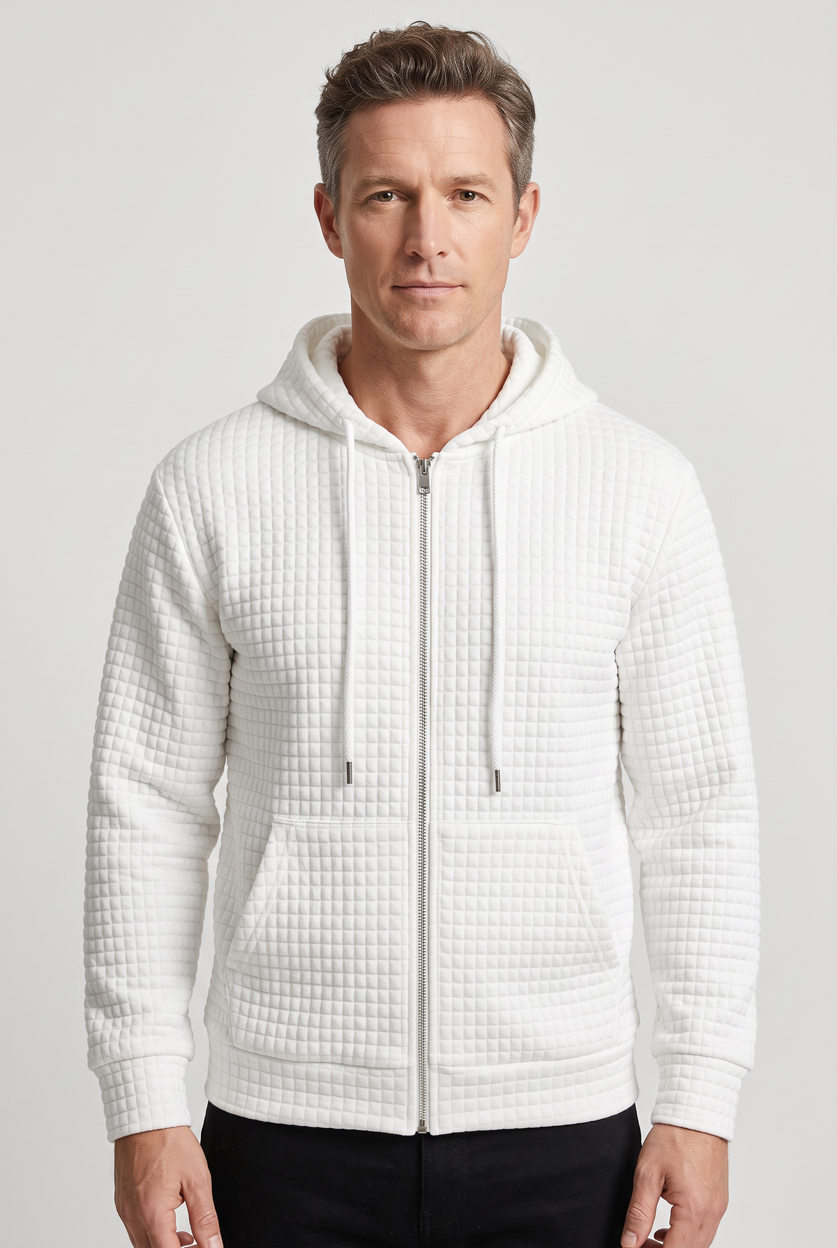 Men's Zip Up Hoodie | Waffle Texture Front Pockets - 5