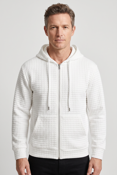 Men's Zip Up Hoodie | Waffle Texture Front Pockets - 5