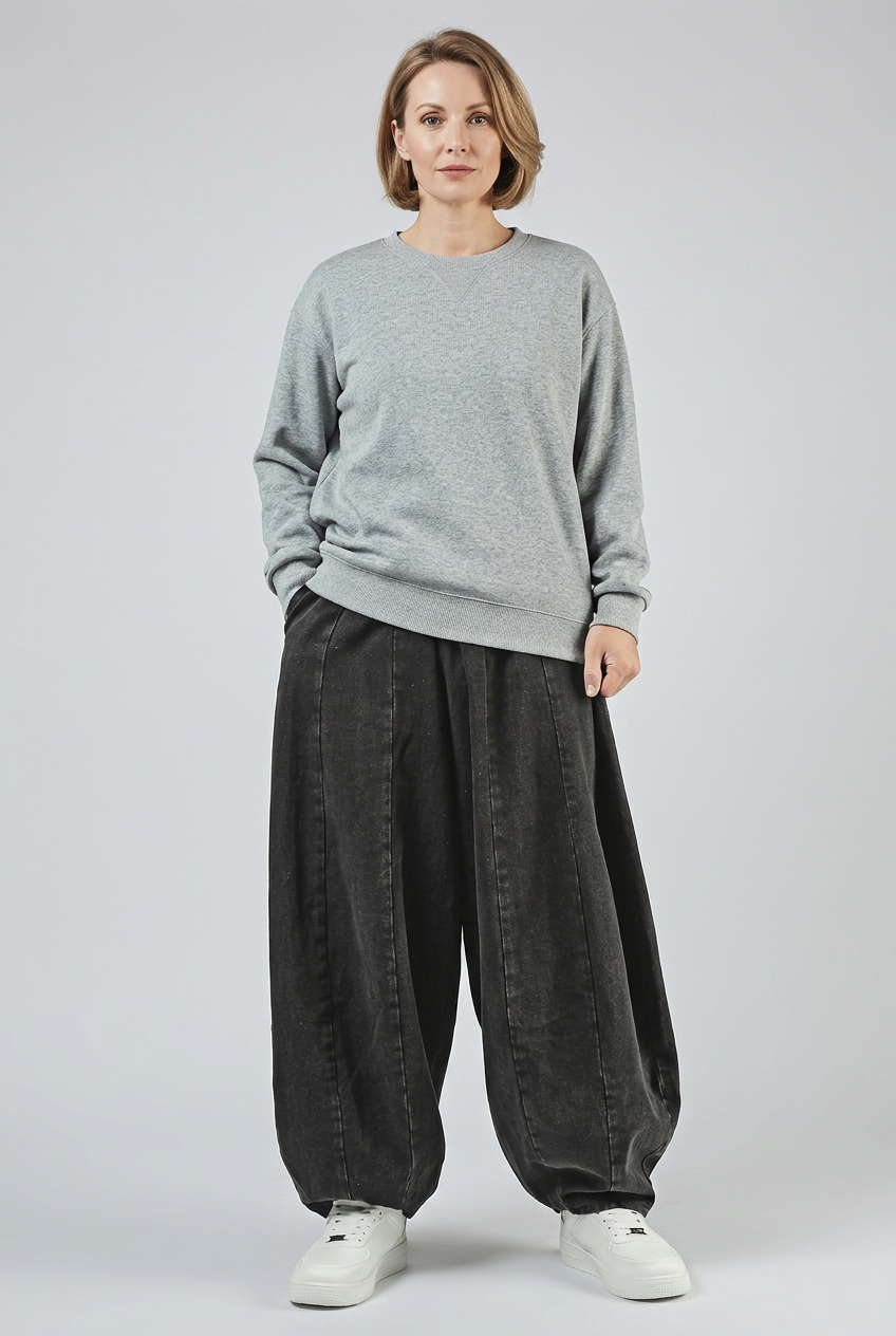Women's Baggy Jeans | Balloon Leg Elastic Waist - 2