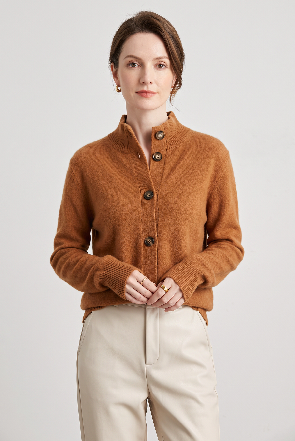 Women's Cardigan | Convertible Stand Collar Button Front - 1